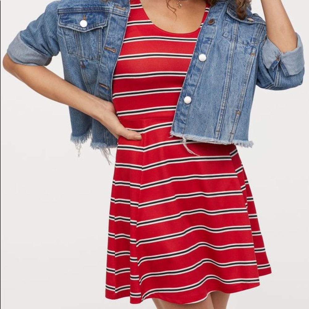 H&M Red-striped Skater Dress